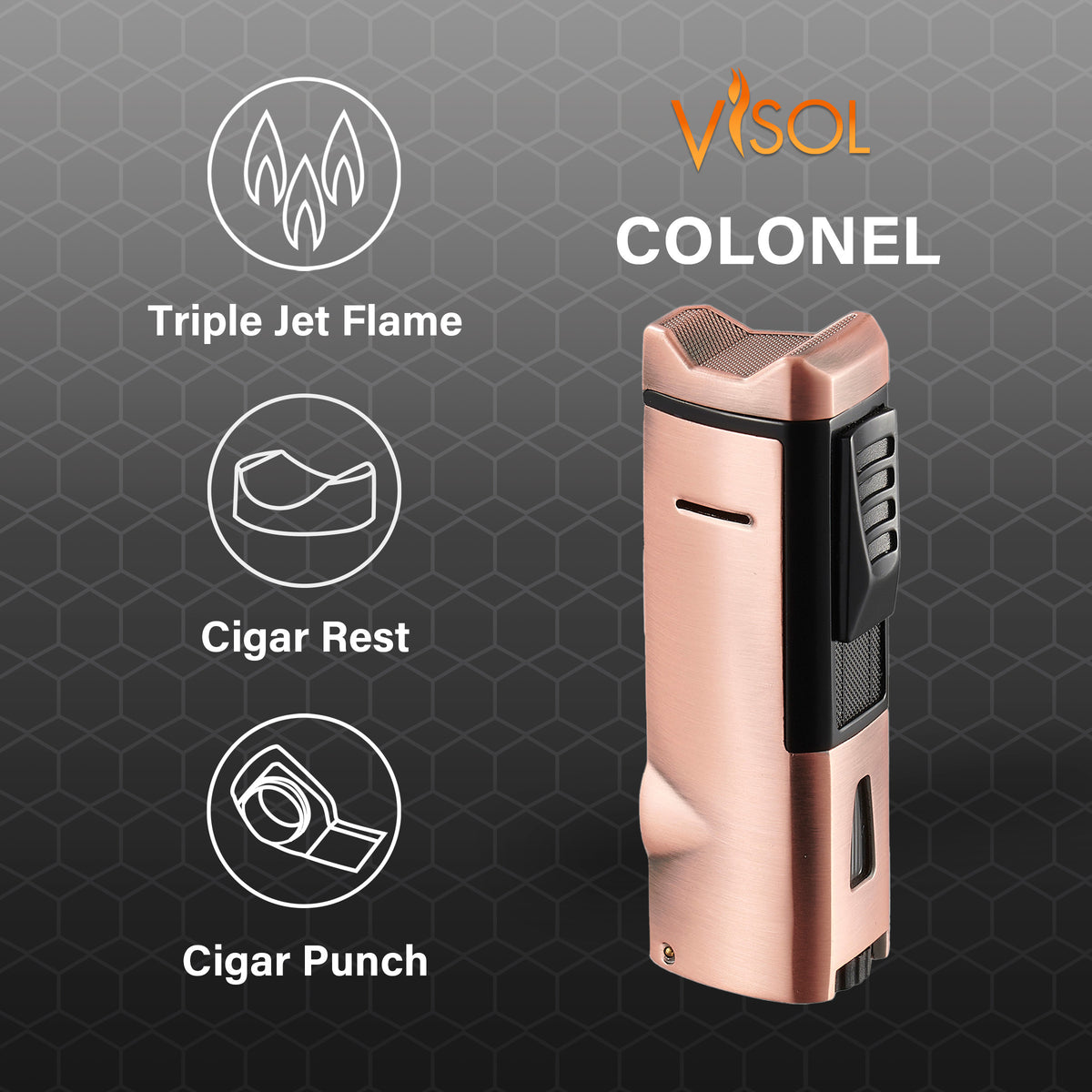 Visol Colonel Triple Flame Torch Lighter - Bronze – Lighters Direct
