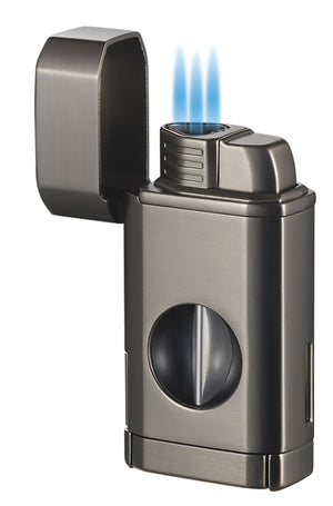 Visol Diablo Triple Torch Flame Lighter w/ Spring V Cutter - Gunmetal
