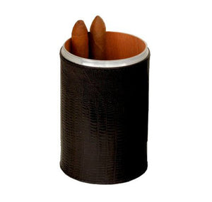 Cylinder Desktop Humidor - Lizard Pattern Black Leather