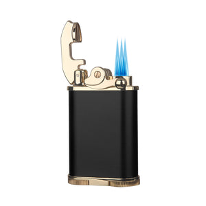 Visol Retro Butane Torch Lighter Triple Flame Refillable Gas Lighter, Built-in Cutter, Detachable Poker and Windproof Adjustable Flame Lighter - Black & Gold