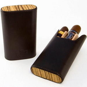 Flat Top Sunrise Black Leather and Zebrawood Case