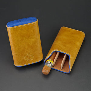 Brizard & Co Showband 3 Gordo Camel & Blue Ostrich Cigar Case