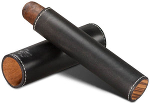 Cigar Tube - Sunrise Black Leather and Zebrawood