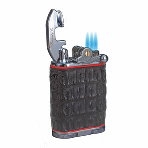 Brizard & Co. Gatsby Genuine Black Caiman Alligator and Racing Red Triple Torch Flame Table Lighter