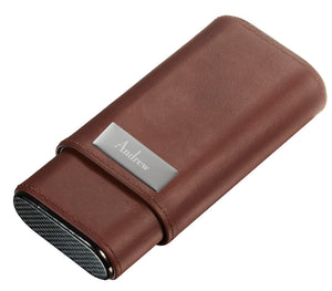 Visol Burgos Brown Leather Cigar case - Holds 3 Cigars