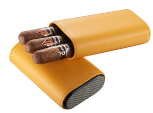 Burgos Yellow Leather Cigar Case - Holds 3 Cigars