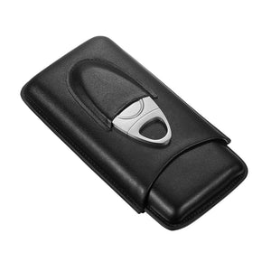 Visol Legendary Saddle Black Leather Cigar Case with Cutter