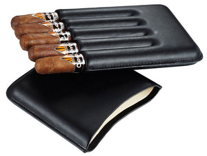 Carmora Black Leather Cigar Case - 5 Cigars