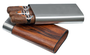 Carver Natural Wood and Stainless Steel Cigar Case - 3 Cig