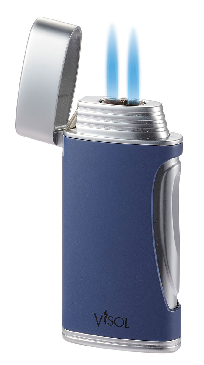 Visol DuoMatt Navy Blue Double Flame Cigar Lighter Lighters Direct