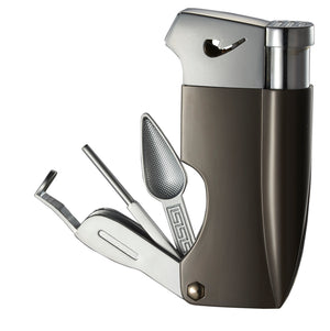 Visol Poseidon Soft Flame Pipe Lighter With Tools - Silver