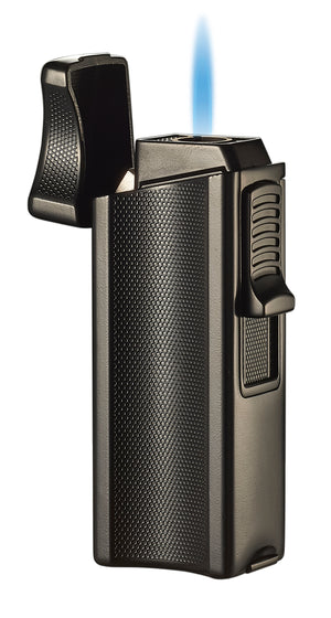 Visol Ridge Black Single Flame Torch Lighter with Cigar Rest