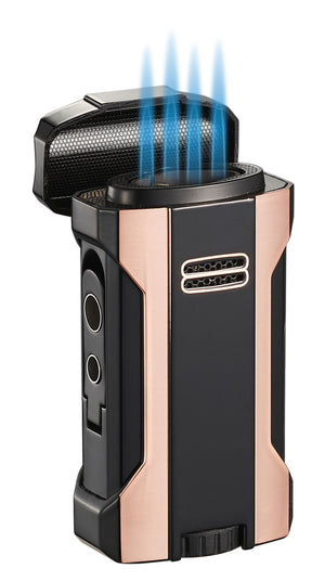 Visol Rhino 2.0 Black & Rose Gold Quad Flame Torch Cigar Lighter