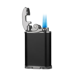 Visol Retro Butane Torch Lighter Triple Flame Refillable Gas Lighter, Built-in Cutter, Detachable Poker and Windproof Adjustable Flame Lighter - Black & Gunmetal