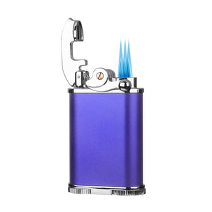 Visol Retro Butane Torch Lighter Triple Flame Refillable Gas Lighter, Built-in Cutter, Detachable Poker and Windproof Adjustable Flame Lighter - Purple & Chrome
