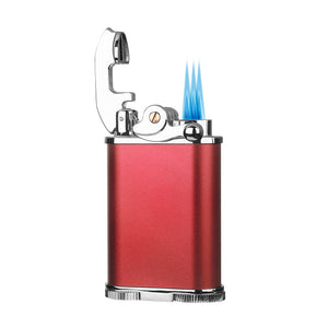 Visol Retro Butane Torch Lighter Triple Flame Refillable Gas Lighter, Built-in Cutter, Detachable Poker and Windproof Adjustable Flame Lighter - Red & Chrome