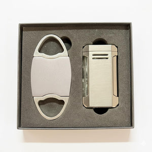 Visol Gift Set - Perfecto Gunmetal Double Guillotine Cutter & Vinson Gunmetal Flat Torch Lighter