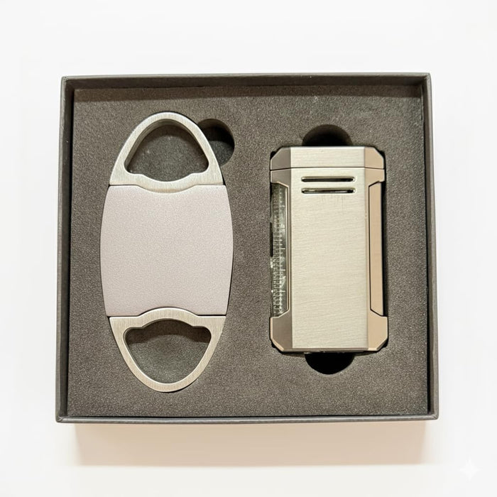Visol Gift Set - Perfecto Gunmetal Double Guillotine Cutter & Vinson Gunmetal Flat Torch Lighter