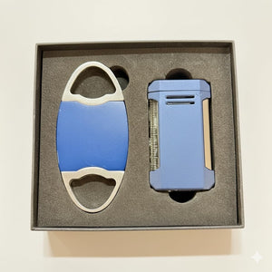 Visol Gift Set - Perfecto Blue Double Guillotine Cutter & Vinson Blue Flat Torch Lighter