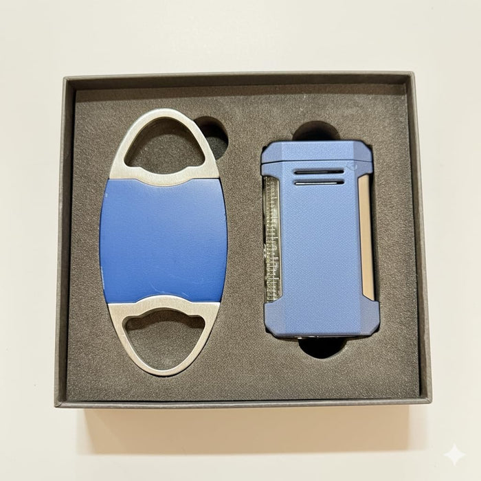 Visol Gift Set - Perfecto Blue Double Guillotine Cutter & Vinson Blue Flat Torch Lighter