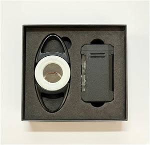 Visol Gift Set - Vinson Flat Torch Lighter Black and Bullseye Double Guillotine Cigar Cutter