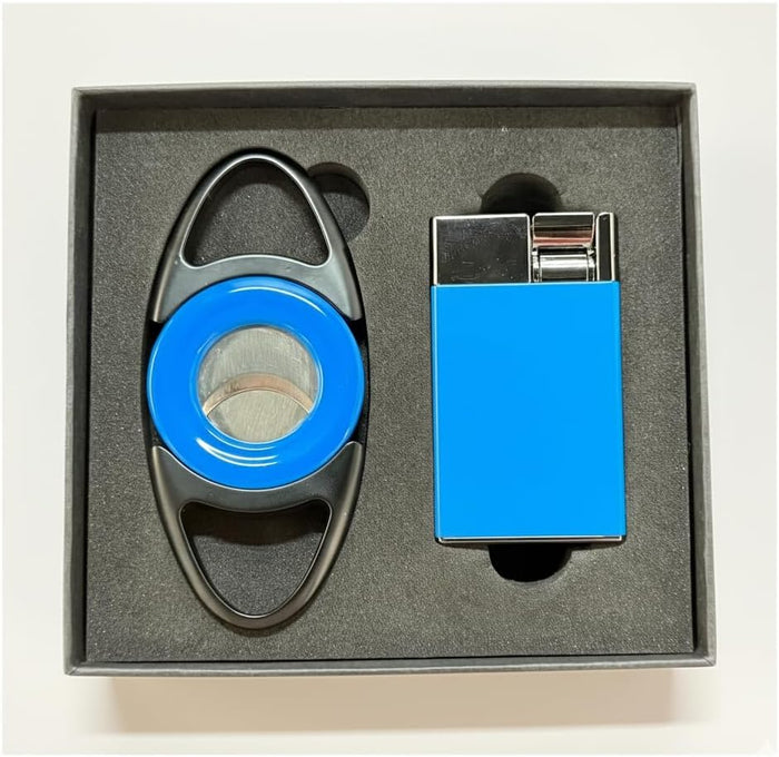 Visol Gift Set - Bullseye Blue Double Guillotine Cutter & Cougar Blue Single Flame Lighter