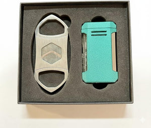 Visol Gift Set - Hex Silver Double Guillotine Cutter & Vinson Torch Lighter with Punch