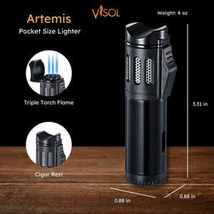 Artemis Triple Torch Cigar Lighter - Black