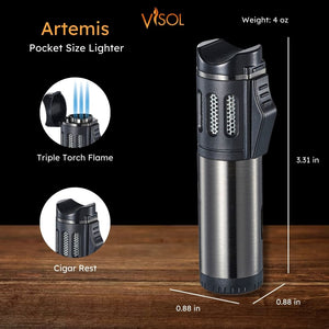 Artemis Triple Torch Cigar Lighter - Gunmetal