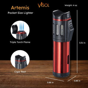 Artemis Triple Torch Cigar Lighter - Red