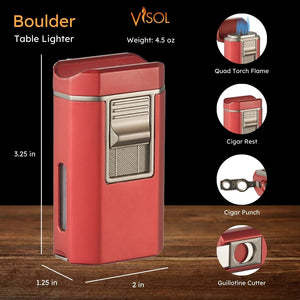 Visol Boulder Quad Torch Flame Lighter - Red