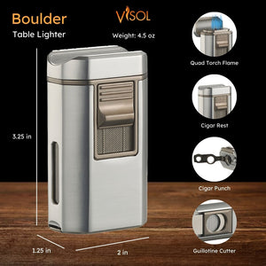 Visol Boulder Quad Torch Flame Lighter - Silver