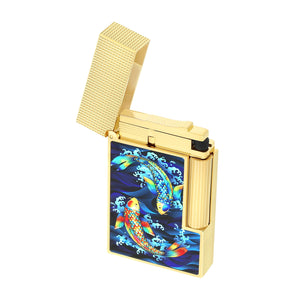 S.T. Dupont Line 2 Koi with Yellow Gold Flint Lighter, Gloss Finish