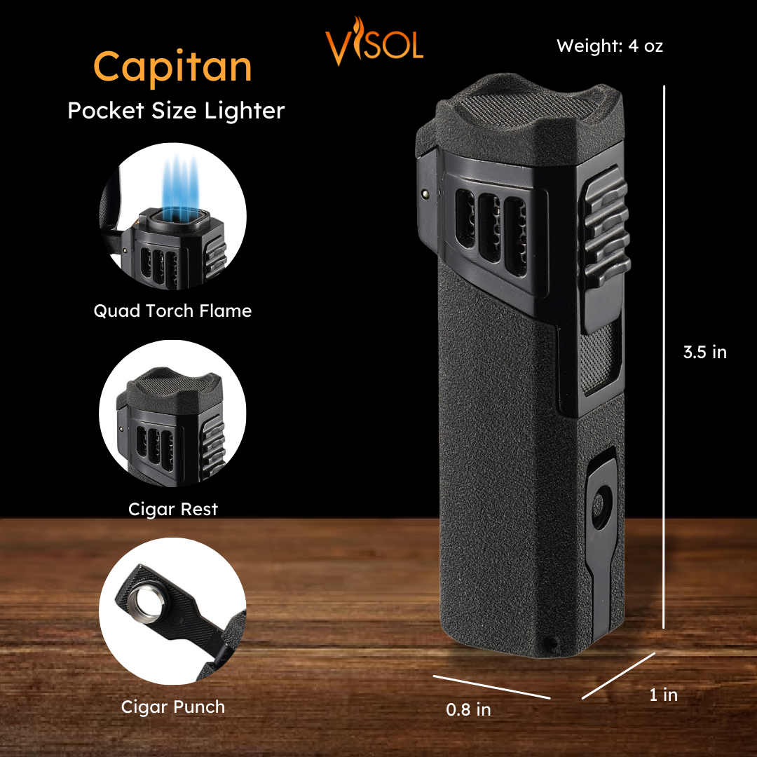 Visol Capitan Quad Flame Torch Lighter - Black Crackle Lighters Direct Visol Capitan Quad Flame Torch Lighter - Black Crackle Lighters Direct