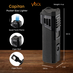 Visol Capitan Quad Flame Torch Lighter - Black Crackle