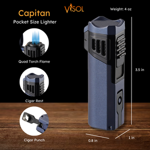 Visol Capitan Quad Flame Torch Lighter - Indigo Blue