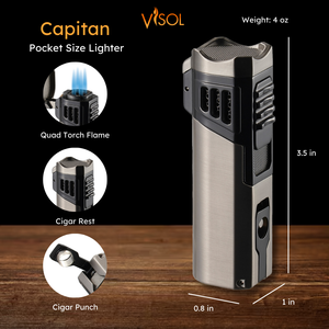 Visol Capitan Quad Flame Torch Lighter - Gunmetal