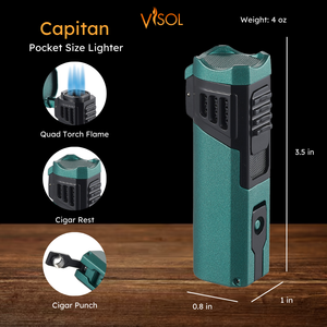 Visol Capitan Quad Flame Torch Lighter - Forest Green