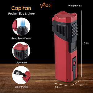 Visol Capitan Quad Flame Torch Lighter - Burgundy Red