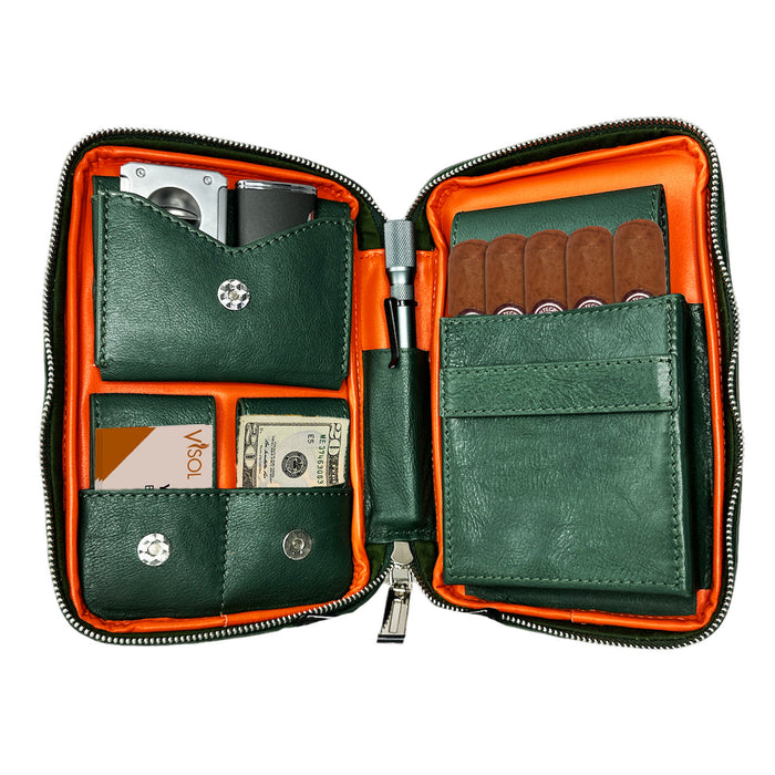 Visol Peter James Leather Green Travel Cigar Case