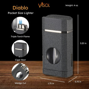 Visol Diablo Triple Torch Flame Lighter w/ Spring V Cutter - Black Crackle