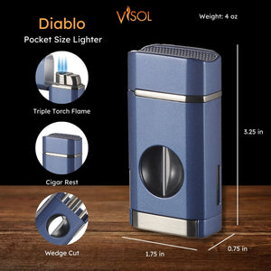 Visol Diablo Triple Torch Flame Lighter w/ Spring V Cutter - Navy Blue