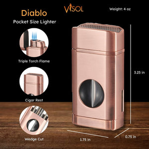 Visol Diablo Triple Torch Flame Lighter w/ Spring V Cutter - Bronze