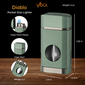 Visol Diablo Triple Torch Flame Lighter w/ Spring V Cutter - Hunter Green