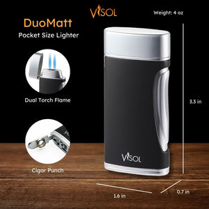 Visol DuoMatt Matte Black Double Flame Cigar Lighter