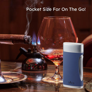 Visol DuoMatt Navy Blue Double Flame Cigar Lighter