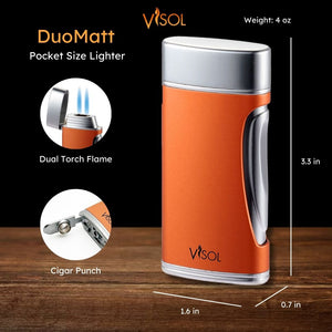 Visol DuoMatt Burnt Orange Double Flame Cigar Lighter