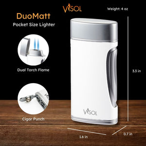 Visol DuoMatt White Double Flame Cigar Lighter