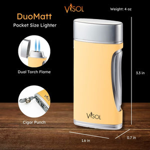 Visol DuoMatt Yellow Double Flame Cigar Lighter