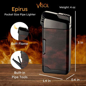 Visol Epirus Soft Flame Pipe Lighter - Dark Wood Red